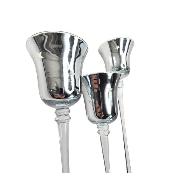 Silver Mercury Glass Candle Holders Stars Motif Varying Heights Set of 3 JJ3805 - Picture 5 of 11